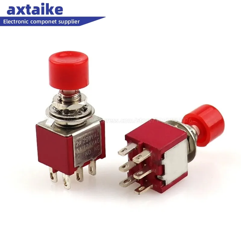

5PCS PS-202 6 Pins SPDT Momentary 2A 250V 5A 120V AC Push Button Pushbutton Switch 1 NO 1 NC Reset switch