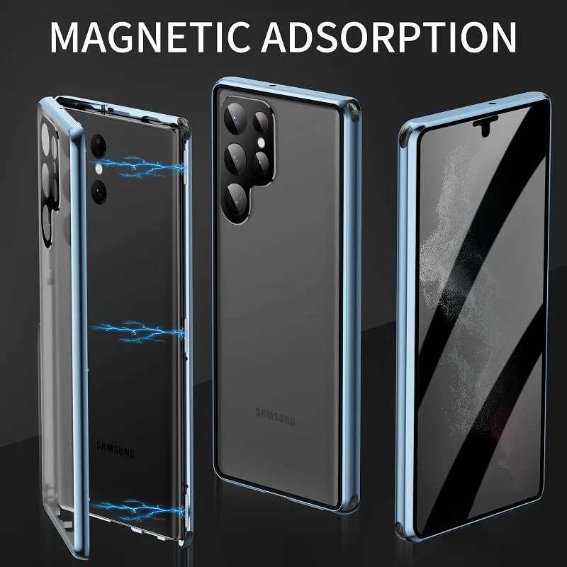

Подходит для Samsung S22 S23 ультра анти-глаз Двусторонняя стеклянная линза защита металлический магнитный чехол четыре угла анти-падение