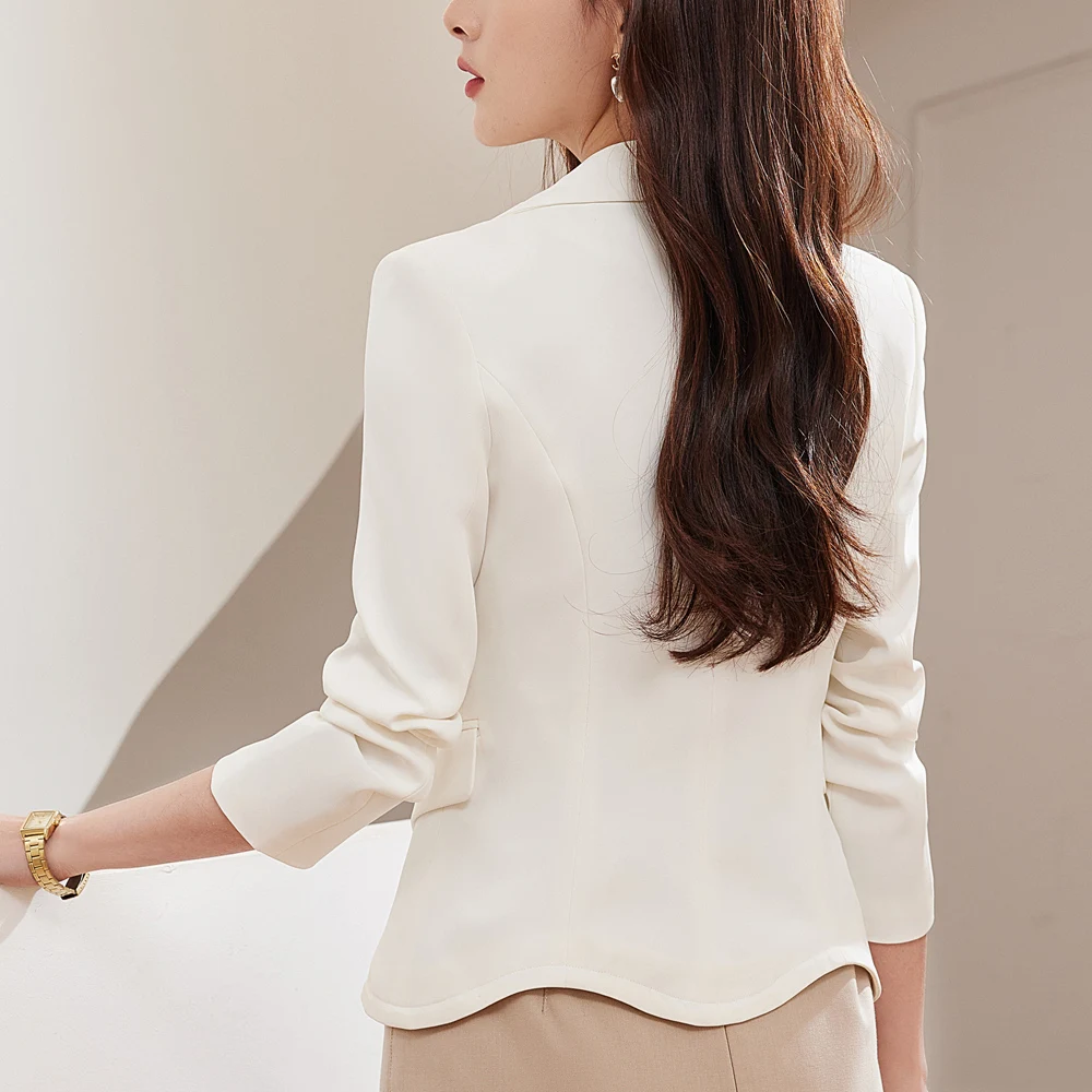 Apricot Autumn Winter Large Ladies Professional Office Lapel Cardigan Suit Jacket Casual Blazer Women Work Coat Solid Blazers