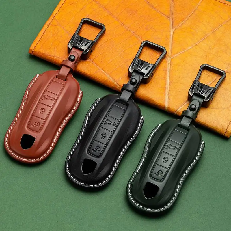 

Smart Key Fob Cover Car Case Leather Keyring Protector For Porsche 971 Cayenne Macan Panamera 4 2013 2018 2021 2022 GTS Shell