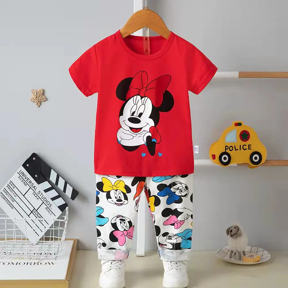 

Disney Summer Children Suits For Girls Short Sleeve Sets For Baby girls Two Clothes T-shirt + pant Sets Toddler Clothing