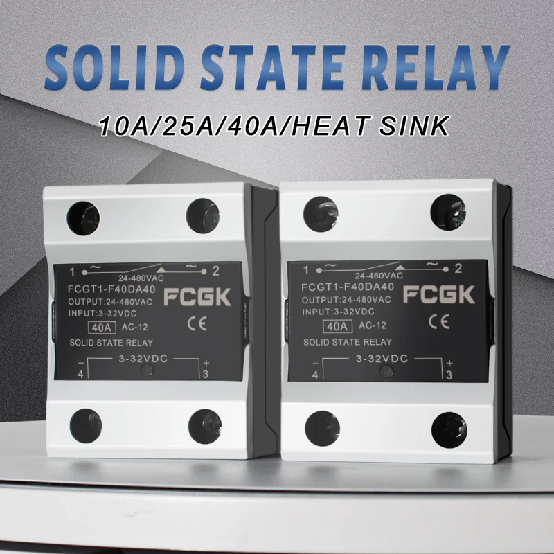 

10A SSR 25A Solid State Relay 40A Output 3-32VDC 24-480VAC Single Phase DC TO AC 40A Relay SSR HeatSink