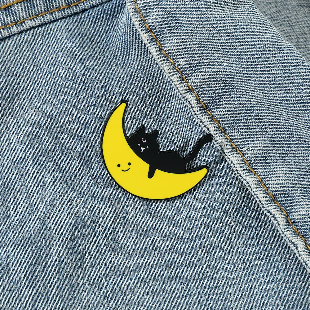 Индивидуальная Милая Черная брошь в виде кота металлический значок мультяшной