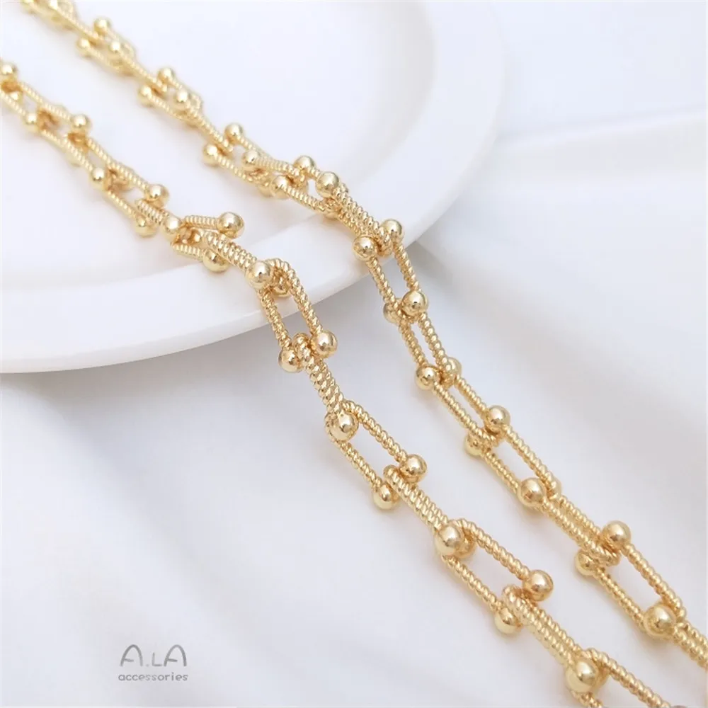 14K Gold Filled Plated Thread U chain European and American crude chain diy bracelet necklace earrings jewelry loose chain