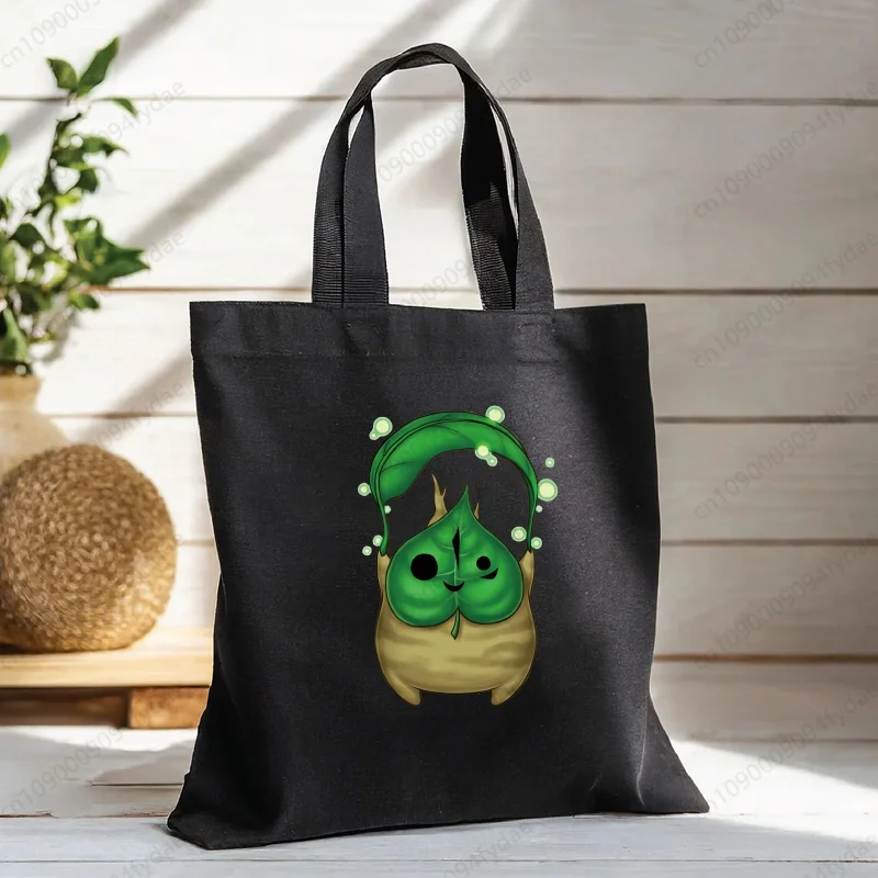 Винтажная черная сумка-тоут из конопли с милым мультяшным принтом унисекс