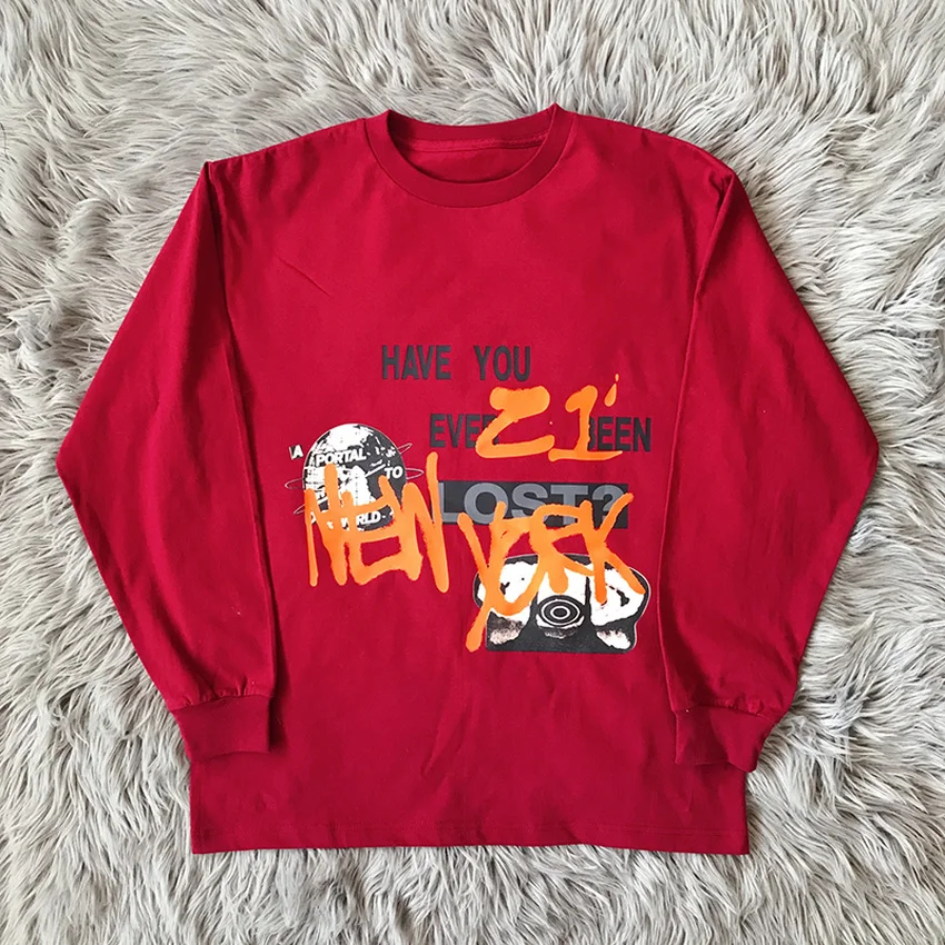 

Long Sleeve Red Travis Scott Cactus Jack T-Shirt Men Women Puff Printing Top Tee T Shirt Oversized