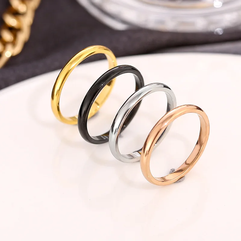 

Rings for Women Titanium Steel Rose Gold Color Korean Jewelry Men Simple Wedding Couple Tail Width 1mm Stackable Thin Circle