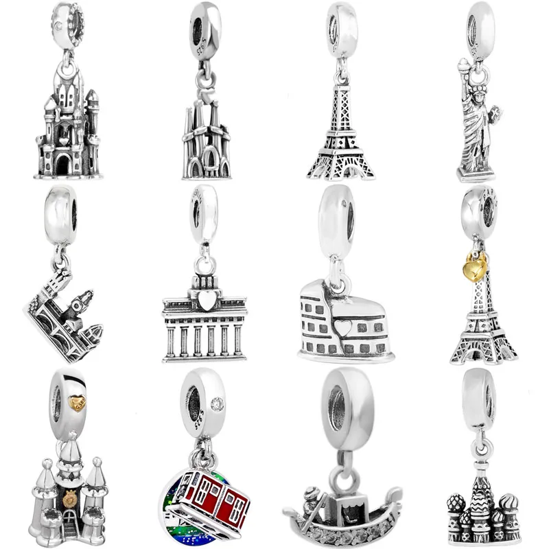 

Original Castle Roman Colosseum Eiffel Tower Venice Gondola Pendant Bead 925 Sterling Silver Charms Fit Fashion Bracelet Jewelry