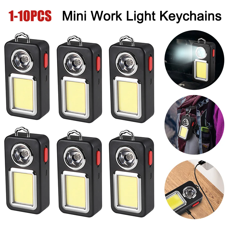 

HM700 Solar Powered COB LED Flashlight Torch Waterproof Pocket Emergency Safety Working Light Keychains for Camping Tent Silver