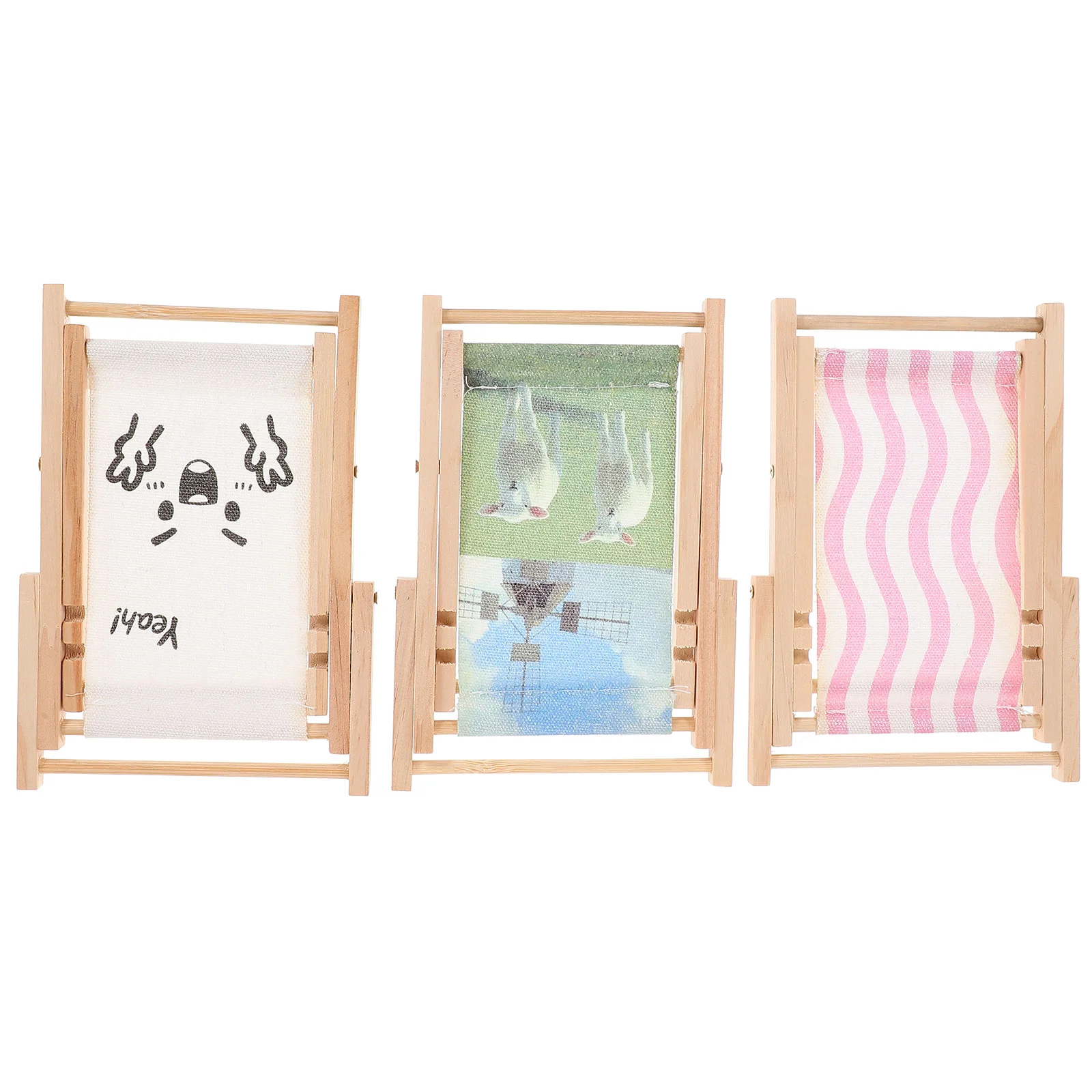 

3 Pcs Mini Beach Chair Miniature Deck Prop Model Phone Holders Your Car Wave Simulated House Decor Wood Chairs