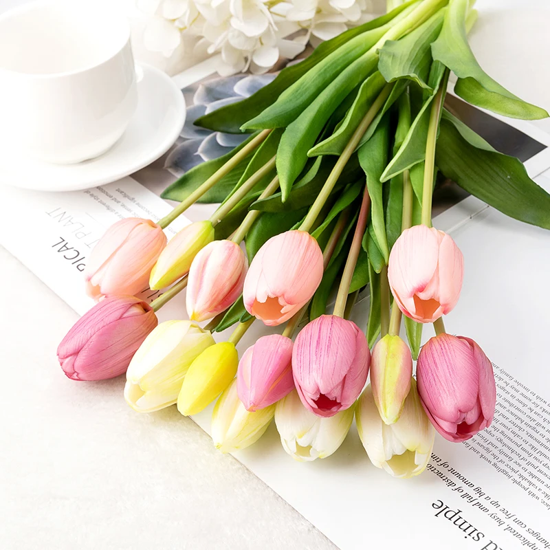 

5pcs/Bouquet New Silicone Tulip Artificial Flower Real Touch Fake Flower Bouquet for Wedding Decoration Flowers Home Garen Decor