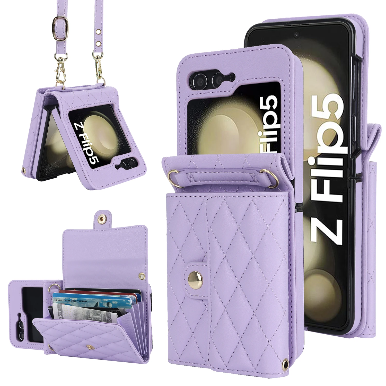 

Crossbody Wallet Leather Phone Case for Samsung Galaxy Z Flip 5 4 3 Flip5 Flip4 Flip3 5G Blocking Organ Card Slot Lattice Cover