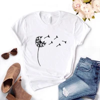wildflower dandelion print women tshirt cotton casual funny t shirt gift for lady young girl top tee