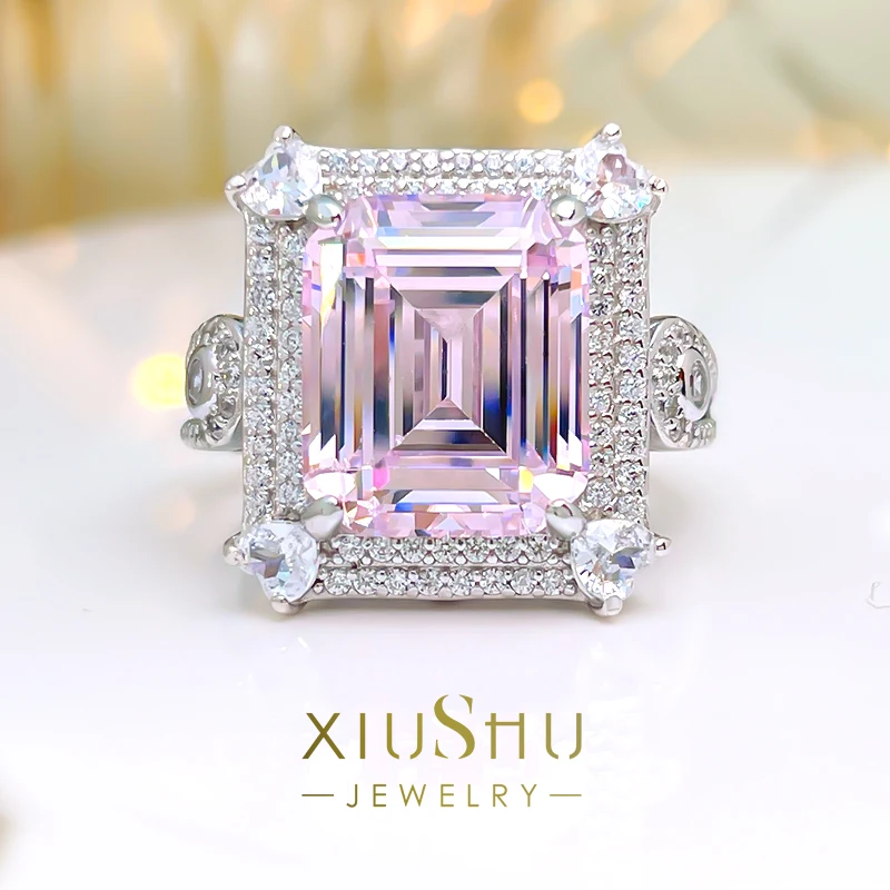 

Fashion, Luxury, Versatile 925 Silver Emerald Cut Ring Set with High Carbon Diamonds, Elegant and Elegant in Europe and America