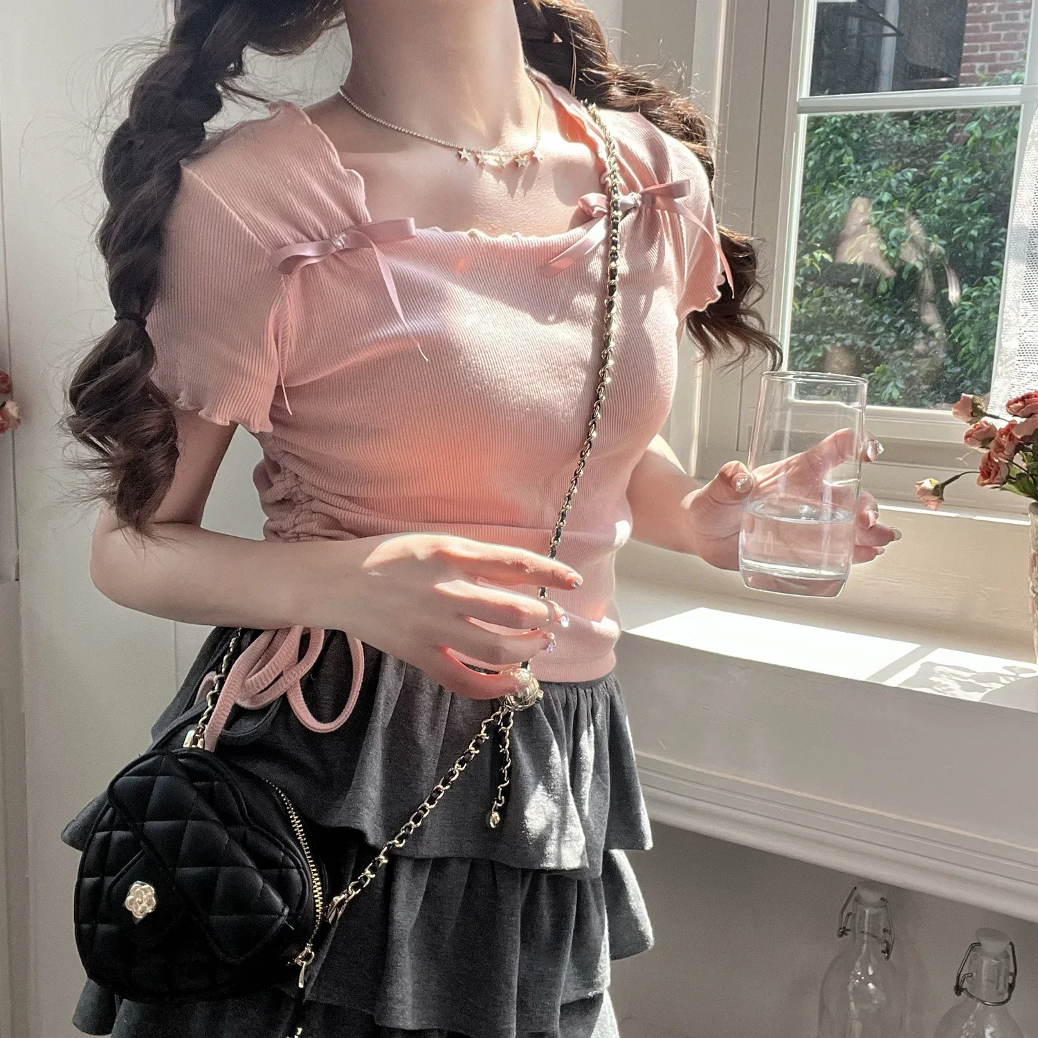 Женские футболки Y2k милые летние уютные тонкие гофрированные дизайнерские