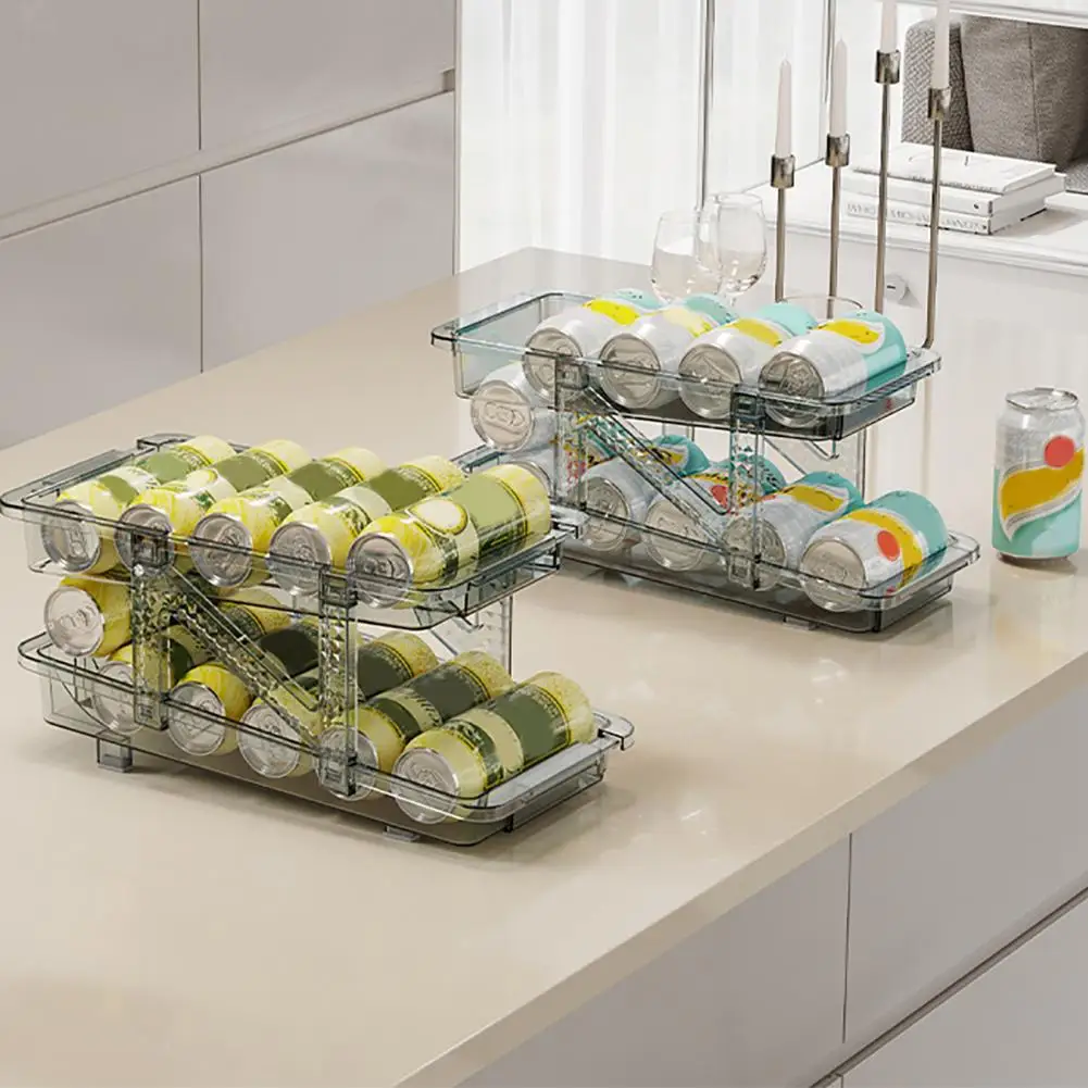 

Beverage Holder Efficient Space-saving Double-layer Retractable Drink Storage Box for Refrigerator Pantry Countertop Organize