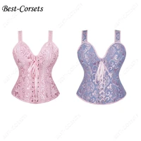 corsets for women steampunk gothic shoulder straps tank corsets victorian bustier top plus size blue