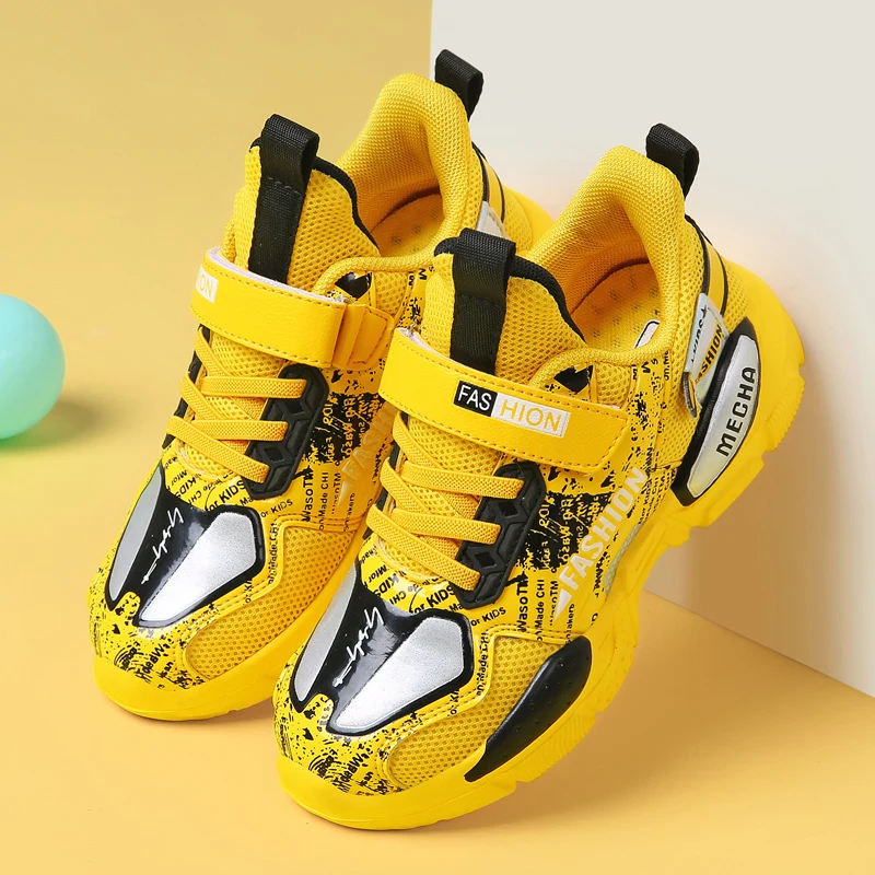 Cheap Boys Cartoon Yellow Sneakers Breathable Summer Shoes Sport Children Fashion Graffiti Sneakers Non-slip детские кроссовки