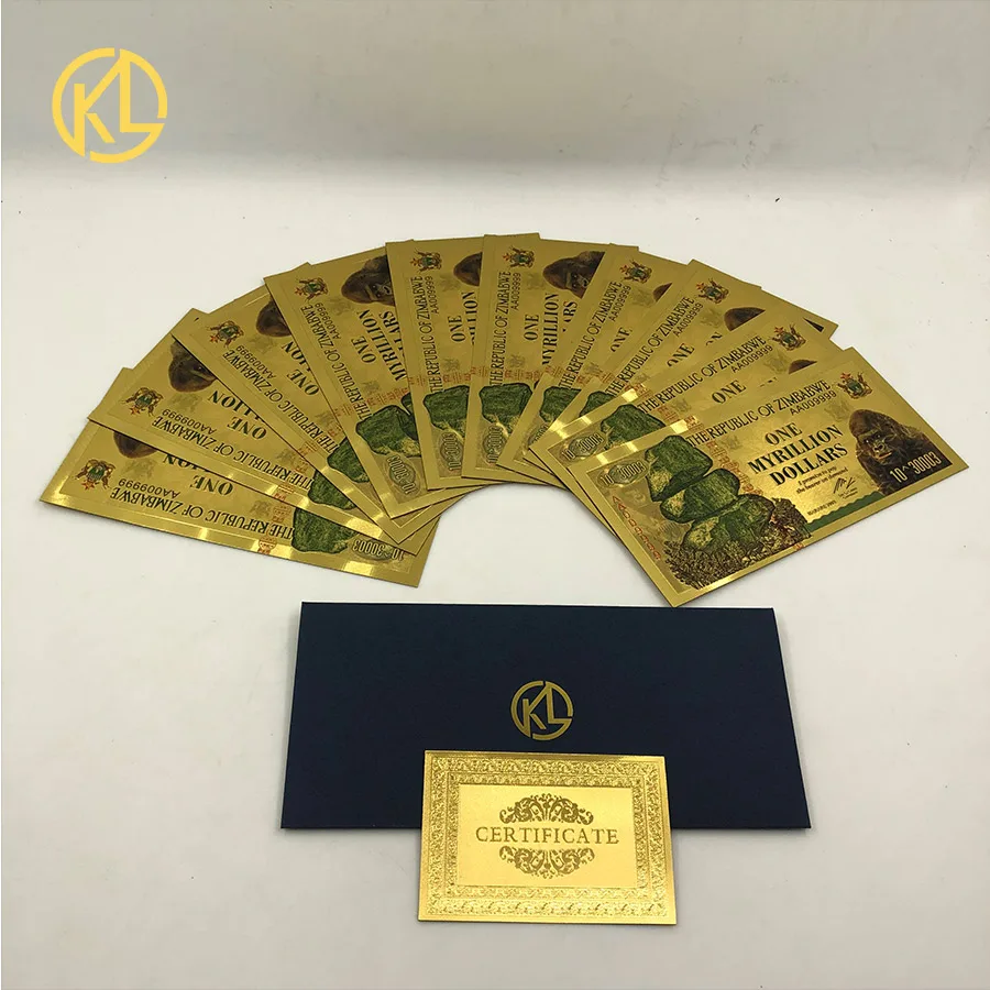 

10pcs Zimbabwe MYRILLION Dollars 30003 ZEROS Gold 999999 Plastic Banknotes with security UV light