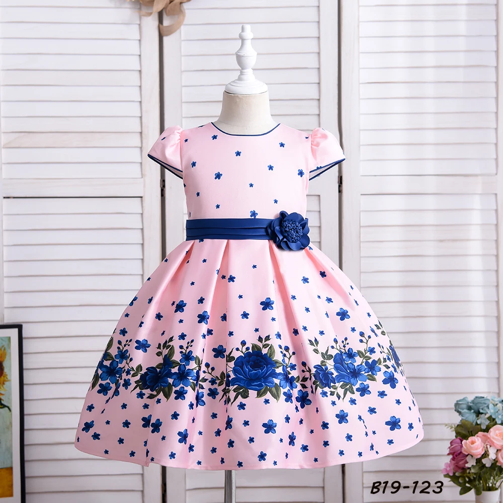 Outong 5 To 9 Year Old Girl Floral Dress Short Sleeve Flower Print Dresses For Children Birthday Cotton Soft Kids Clothes Girls
