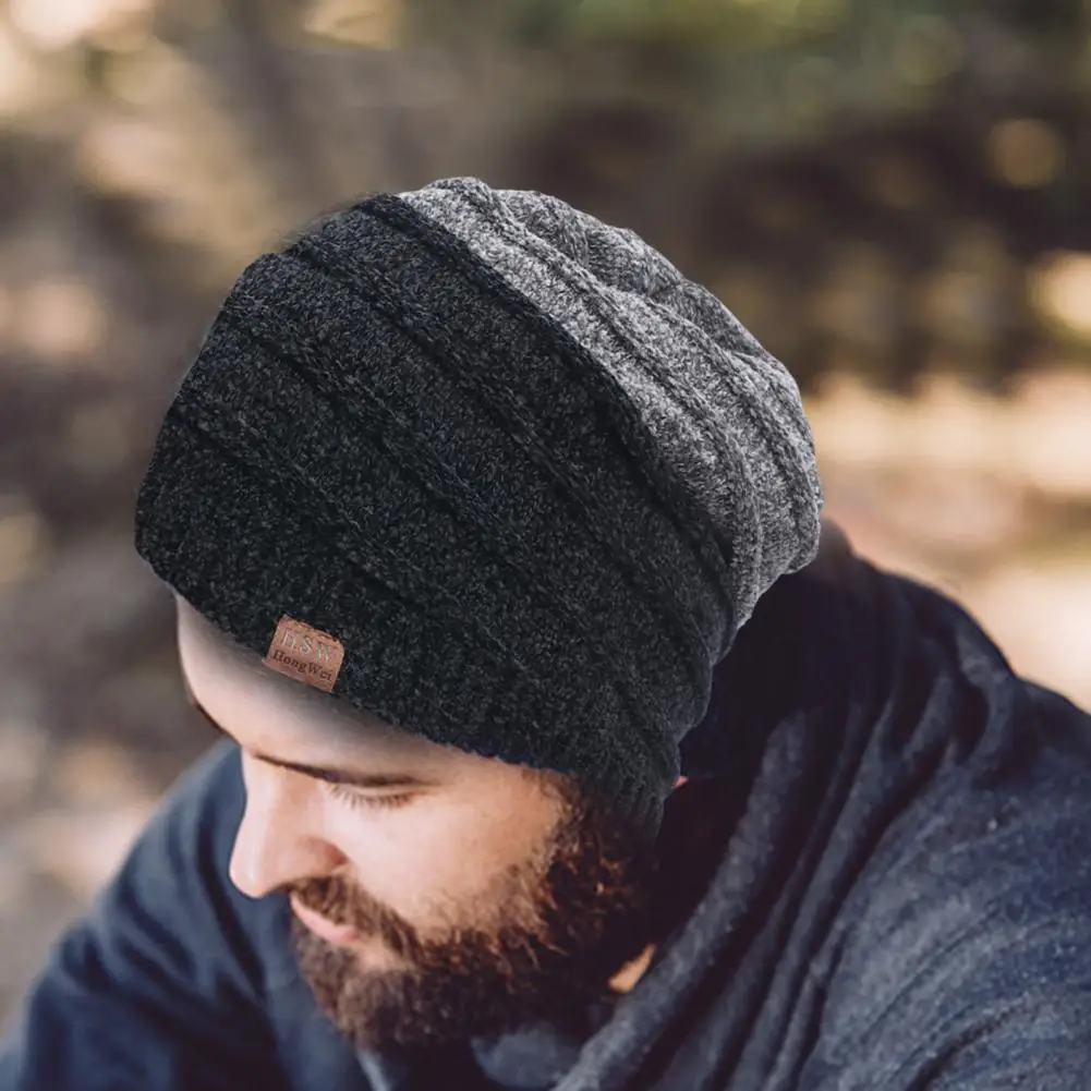

Casual Beanies Hat Striped Stretchy Warm Ear Protection Patchwork Cap