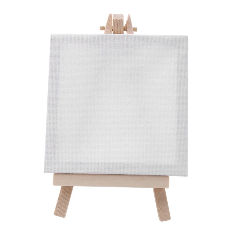 

4 By 4 Inch Mini Canvas And 8 X 16Cm Mini Wood Easel Set For Painting Drawing School Student Artist Supplies, 24 Pack