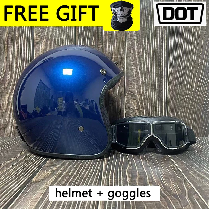 

DOT approved motorcycle retro helmet + goggles casco 3/4 open face helmet cafe racer helmet For Kawasaki Ninja ZX6R Z900 Z1000