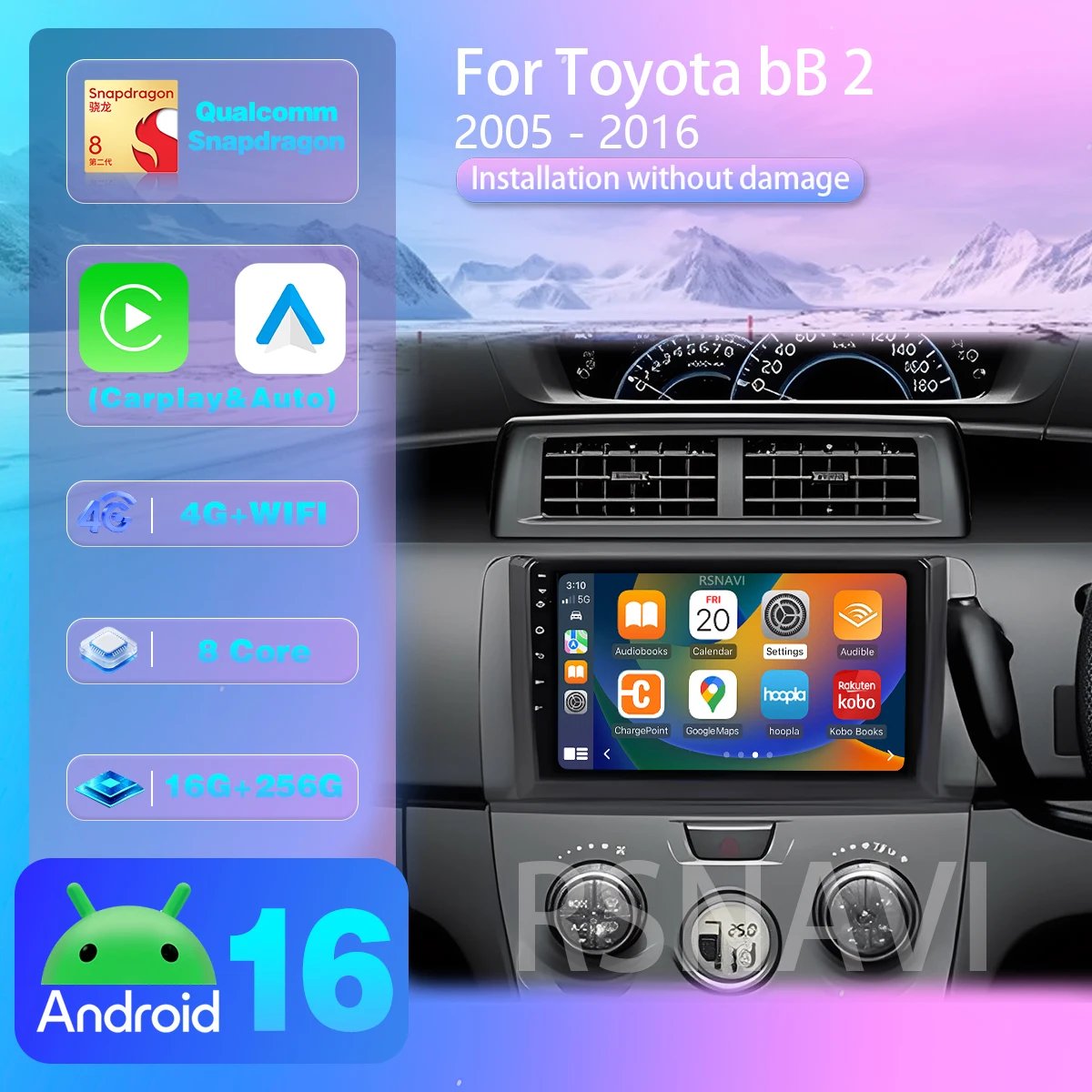 Фото Автомагнитола Android 16 для Toyota BB 2 2005-2016 с CarPlay, GPS, мультимедиа, камерой 360 и процессором Snapdragon №1