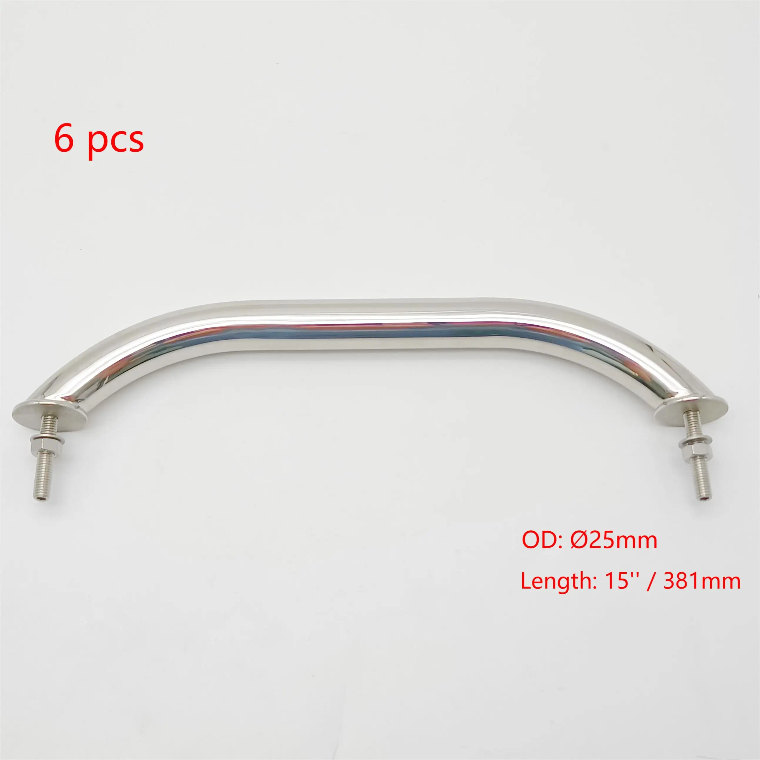 6 PCS  381mm (15 Inch) Handrail Handle Stainless Steel Grab Rail Handle Boat Mirror Polished