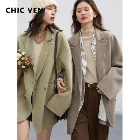 Двубортное шерстяное пальто CHIC VEN для женщин — фото устройства
