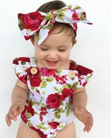 newborn rompers infant cute baby clothes girl baby big red flower romper headband two piece baby romper