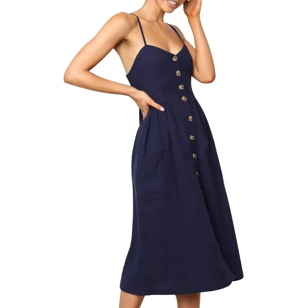 

Slim Boho Sleeveless Sling Dresses Terylene Fashion Single-Breasted Streetwear Packaging and Transportation of OPP Bags