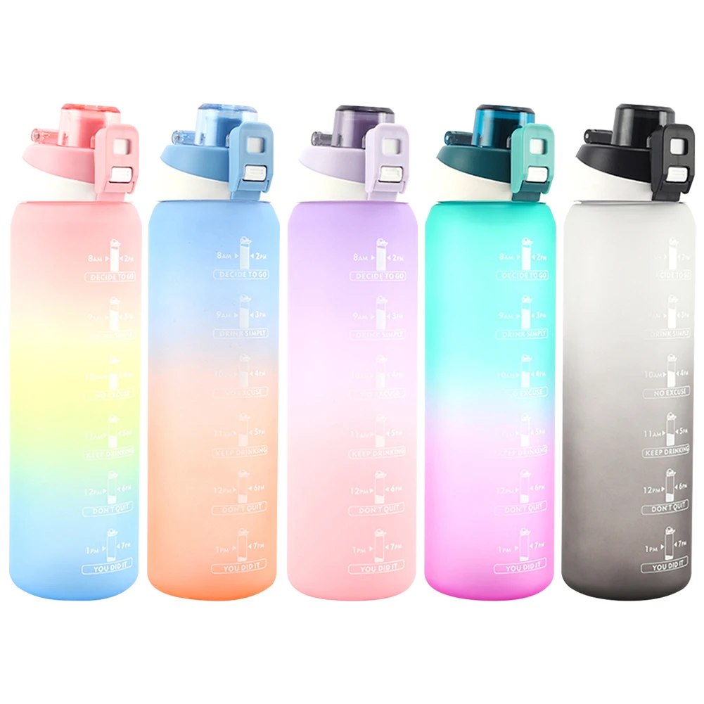 

Портативная бутылка для воды объемом 1000 мл, мотивирующая спортивная чашка для воды с одной кнопкой, Спортивная пластиковая Водонепроницаем...