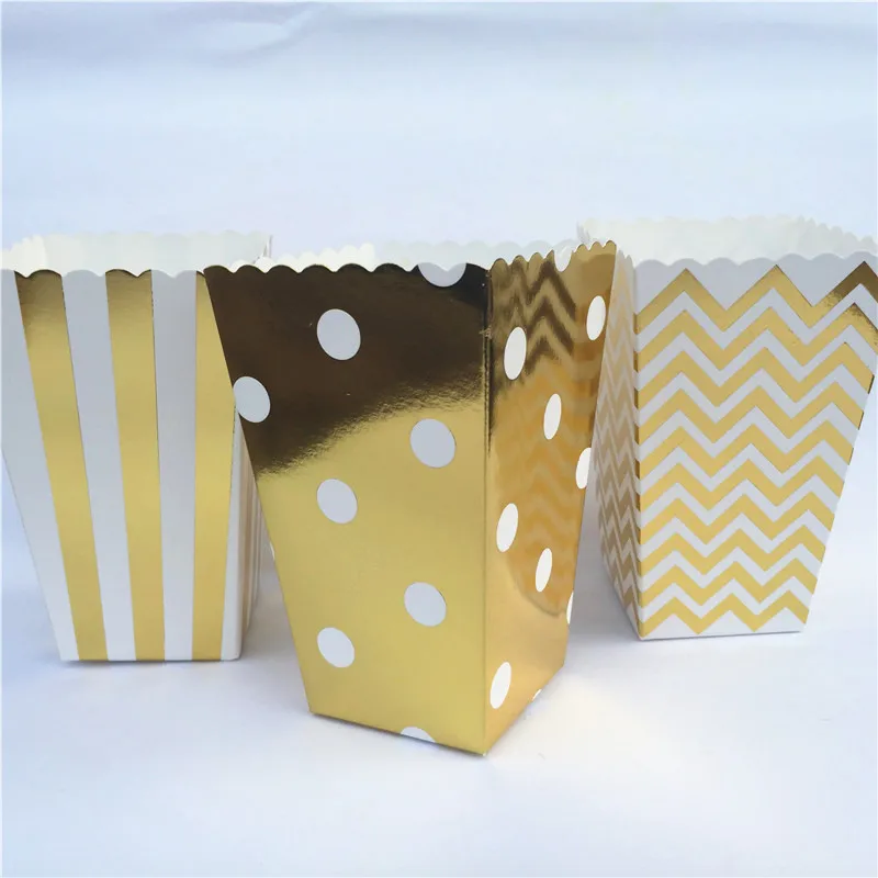 

6pcs/lot Happy Birthday party Bronzing paper popcorn box for wedding party decoration baby shower kid favor paper popcorn box