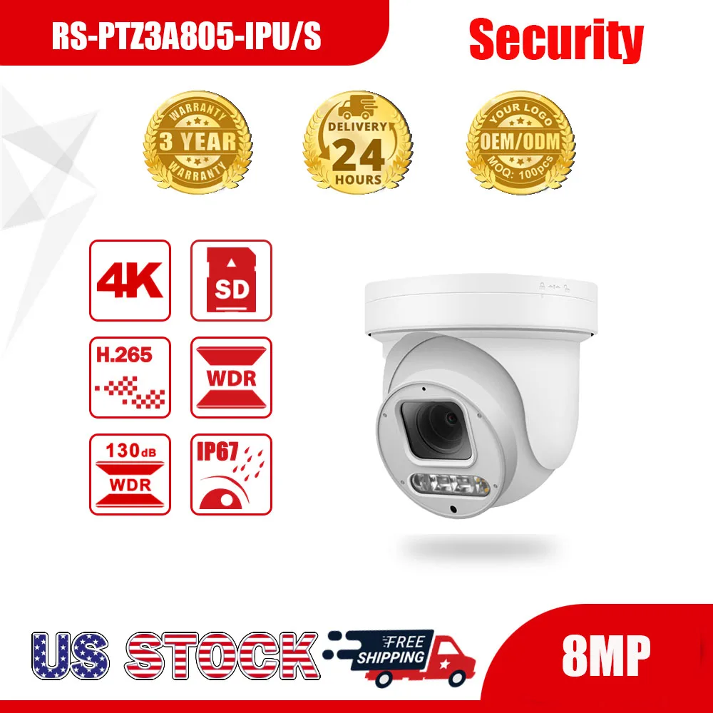 

Hikvision Compatible Dual Light 5X Optical Zoom HD 4K Two Way Audio Security 8MP PTZ POE Network Camera 265G