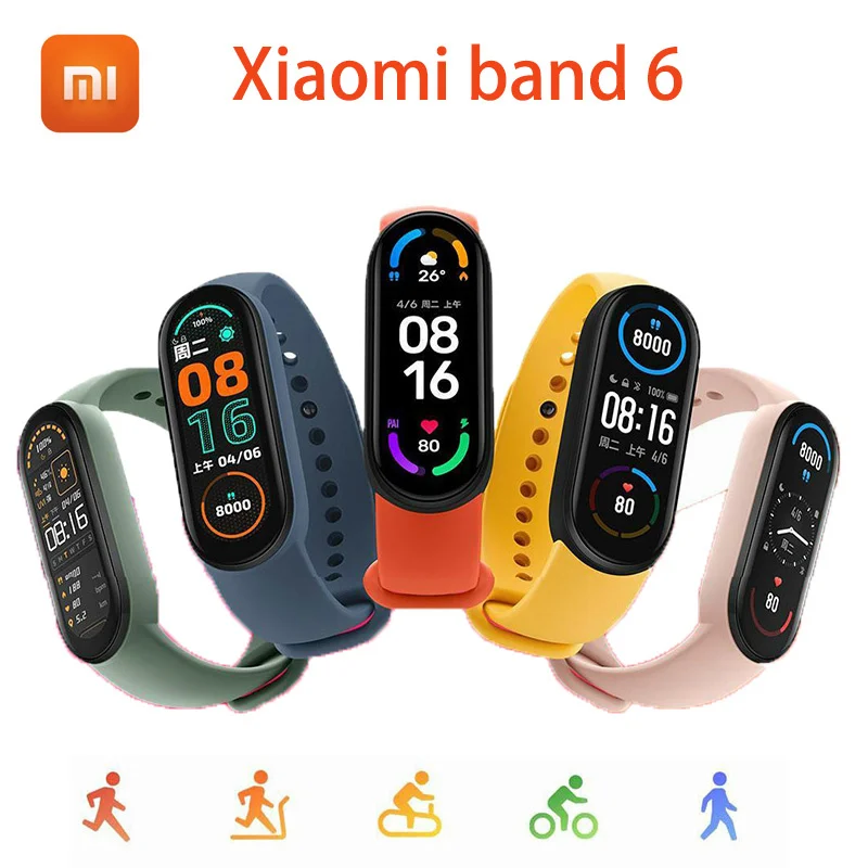 

Браслет Xiaomi Mi band 6, 1,56 дюйма, AMOLED дисплей, датчик движения с отслеживанием пульса, Bluetooth, CE