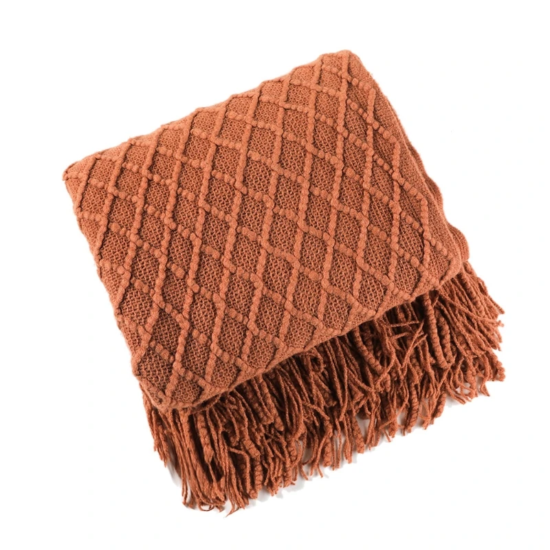 

Nordic Air Condition Blanket Knit Plaid Blanket Soild Color Sofa Throw Blanket