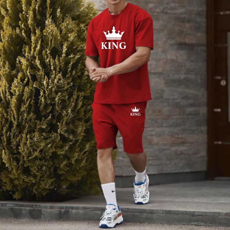 2023 New Men's Crown King Printed Two-piece Summer Sportswear Fashion Men's Jogging Suit T-Shirt and Short Casual Sportswear