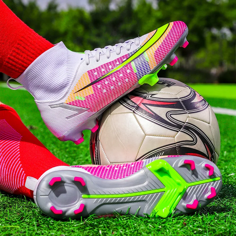 SENAGE High Quality Men Soccer Shoes Adult Kids Long Spike TF/FG Ankle Football Boots Outdoors Training Sport Soccer Sneakers