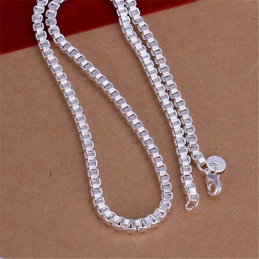 

925 Stamp silver women lady luxury necklace 4MM box Chain 45cm Necklace Fashion classic for men jewelry