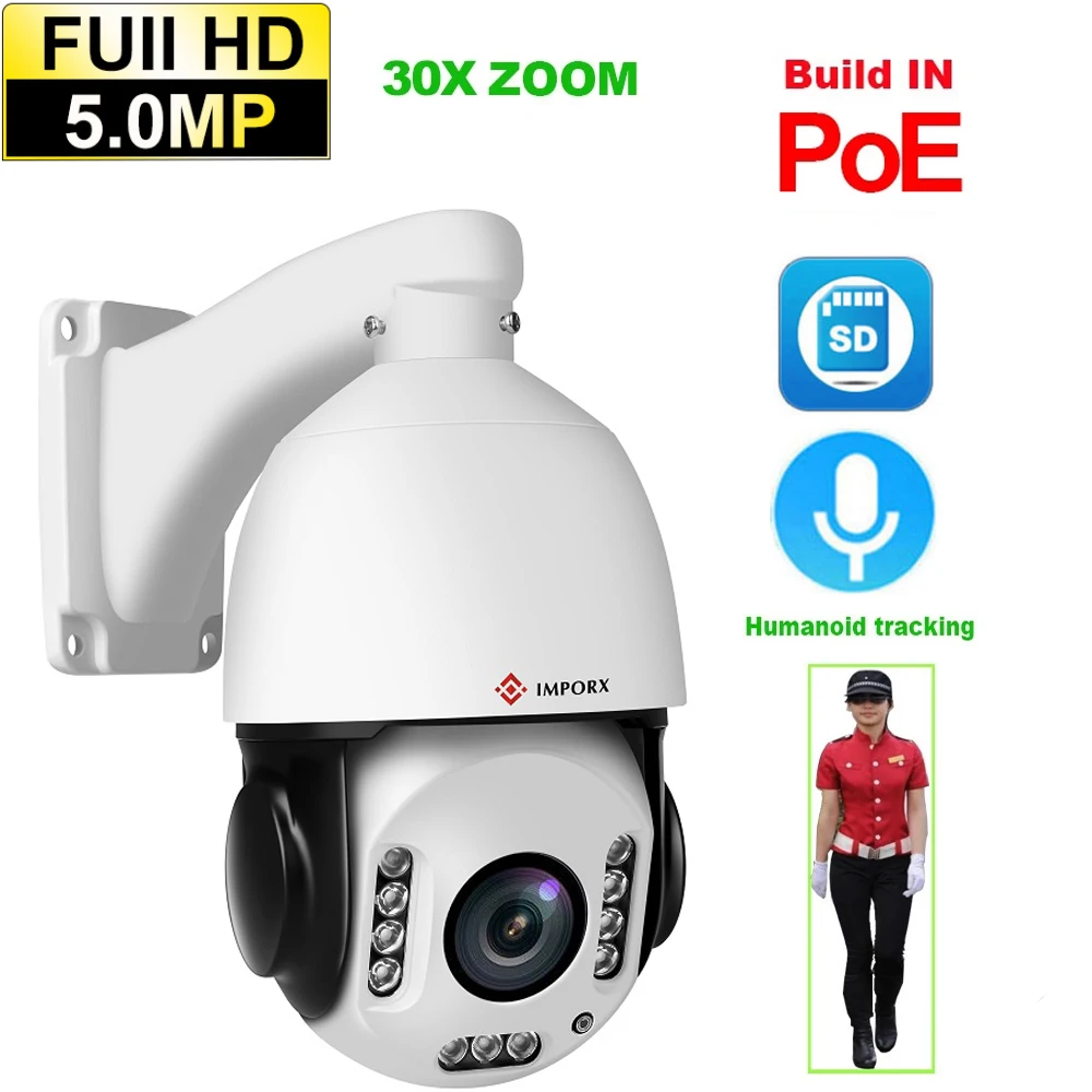 

IMPORX SONY IMX335 Built-in POE 5MP Auto Track 30X ZOOM Hikvision Protocol Human Recognition PTZ Speed Dome IP Camera Security