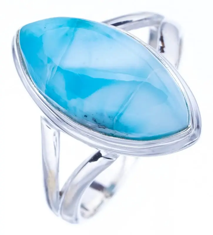 StarGems®Натуральное серебряное кольцо Larimar ручной работы 925 пробы 9 F1521