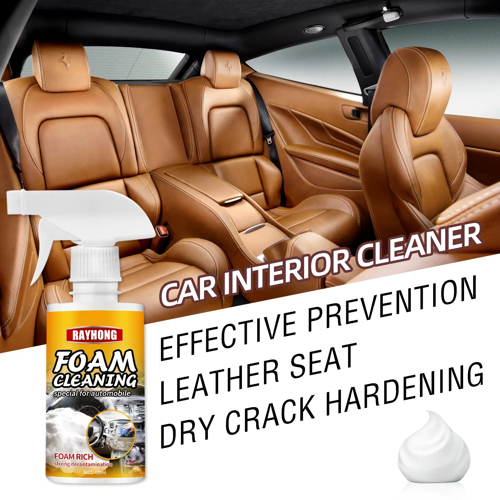 

60/120ml Multi-purpose Foam Cleaner Anti-aging Cleaning Automoive Car Interior Cleaning Foam Cleaner Home Cleaning Foam Spray