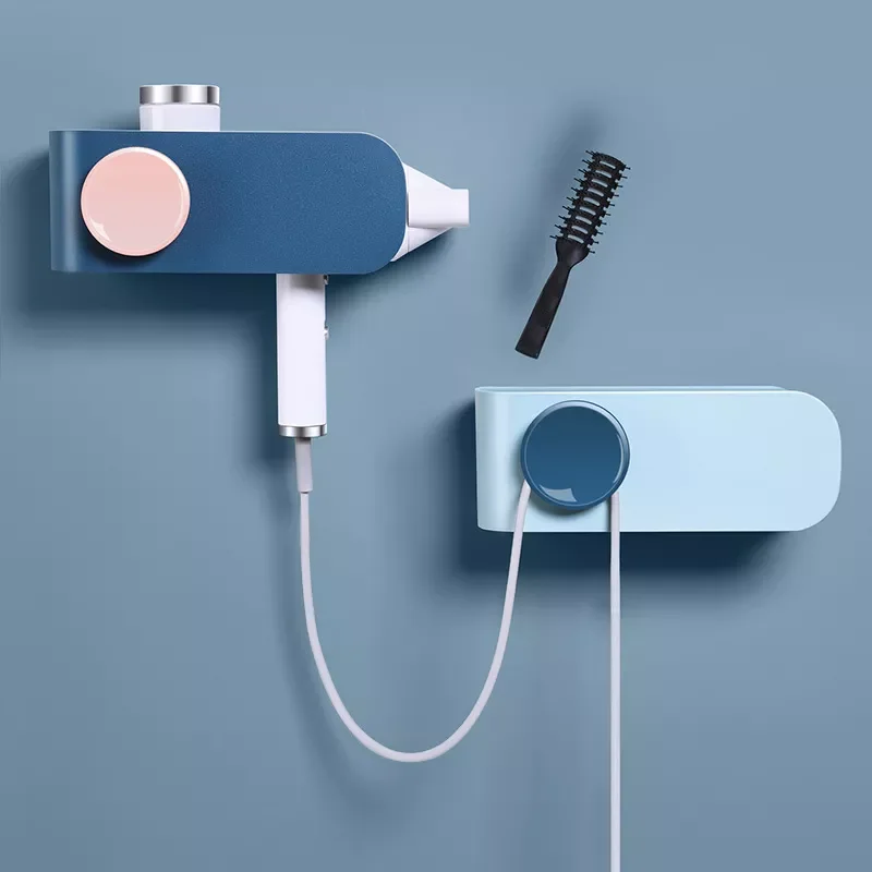 

1Pcs Hair Dryer Holder Punch Free Hair Dryer Rack With Drain Hole Multifuctional Wall Mounted Bathroom Shelf Bathroom Products