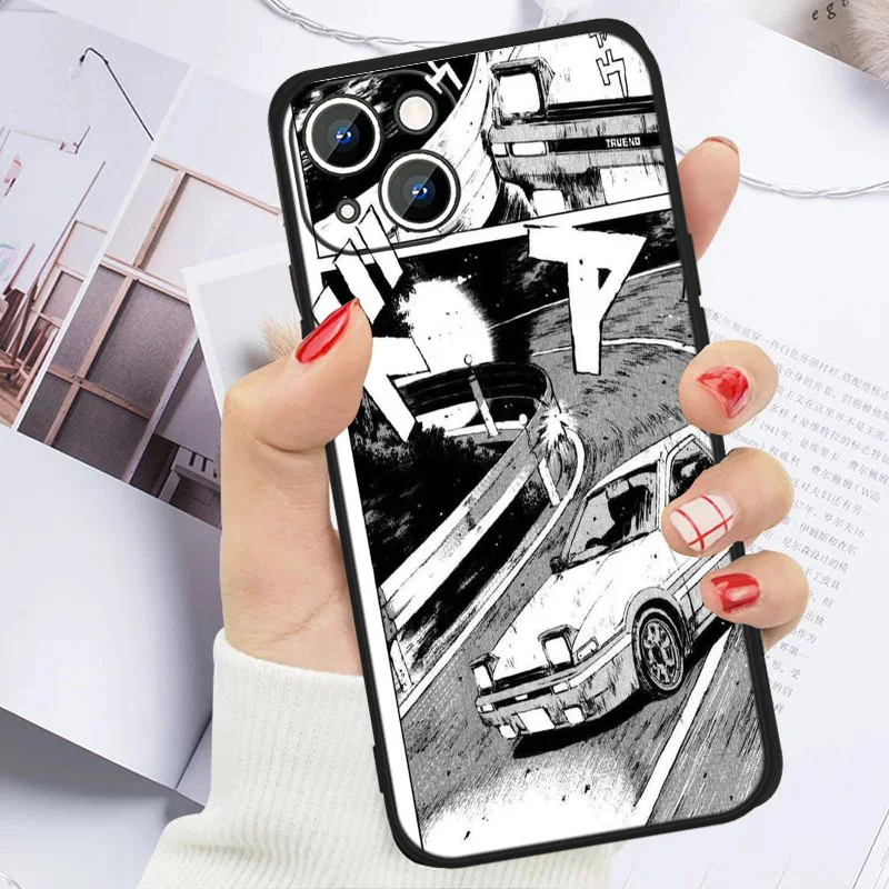 Черный телефонный чехол с аниме инициалом D для Apple iPhone 16 15 14 13 12 mini 11 8 7 Pro Max Plus