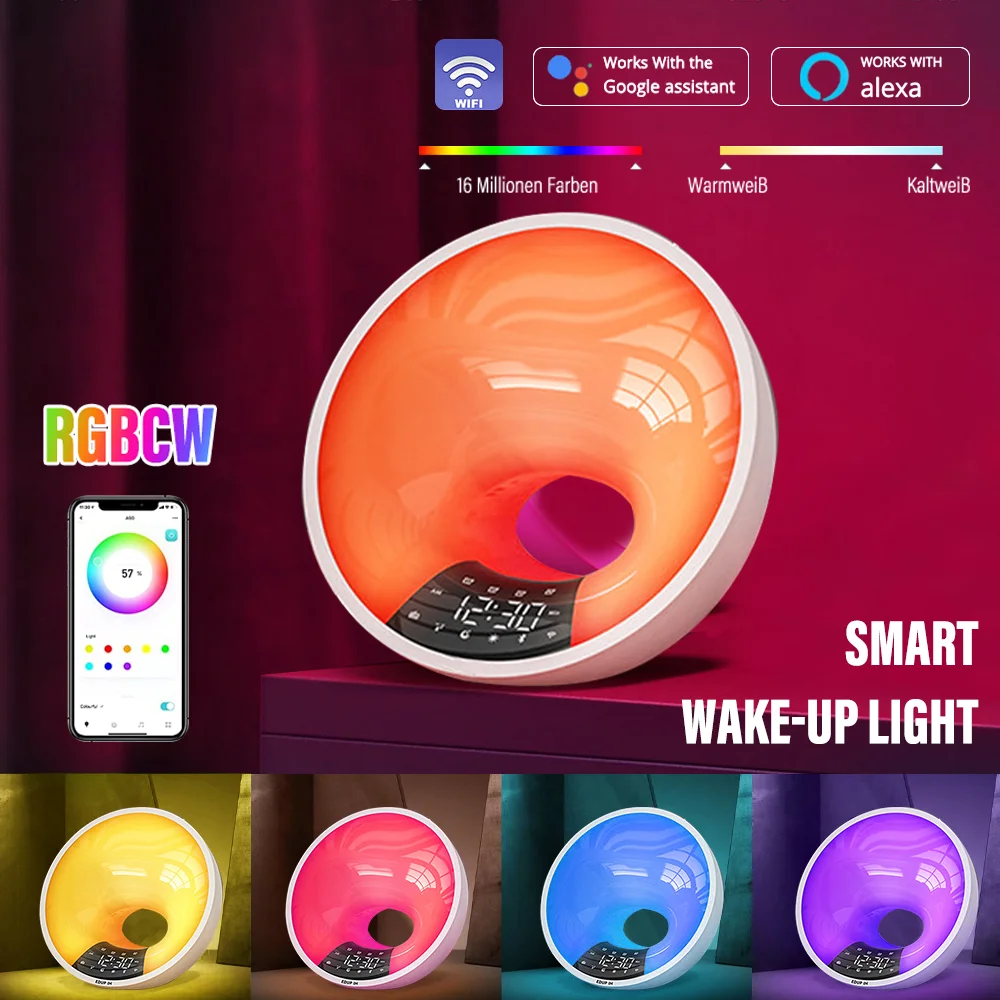 Wake-up Light Rgb App Control Sunlight Simulation Night Light Sleep Aid With Speaker White Noise