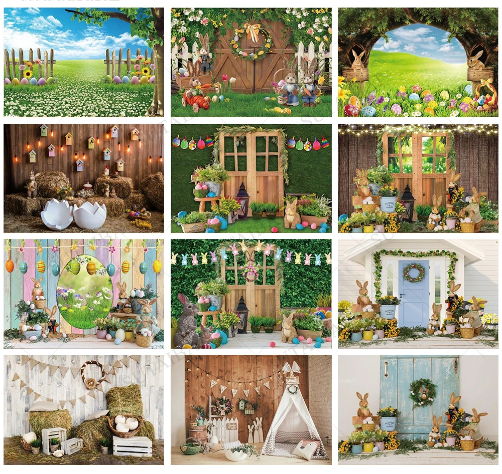 

Happy Easter Party Decor Backdrop Photophone Bunny Flower Baby Shower Portrait Background Photography Kid Photo Studio Decorate