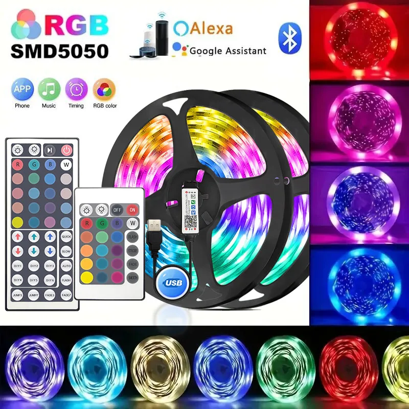 USB LED Strip Lights RGB 5050 Led Light Bluetooth App Control Flexible Lamp Ribbon For Room Decor TV BackLight Diode Tape