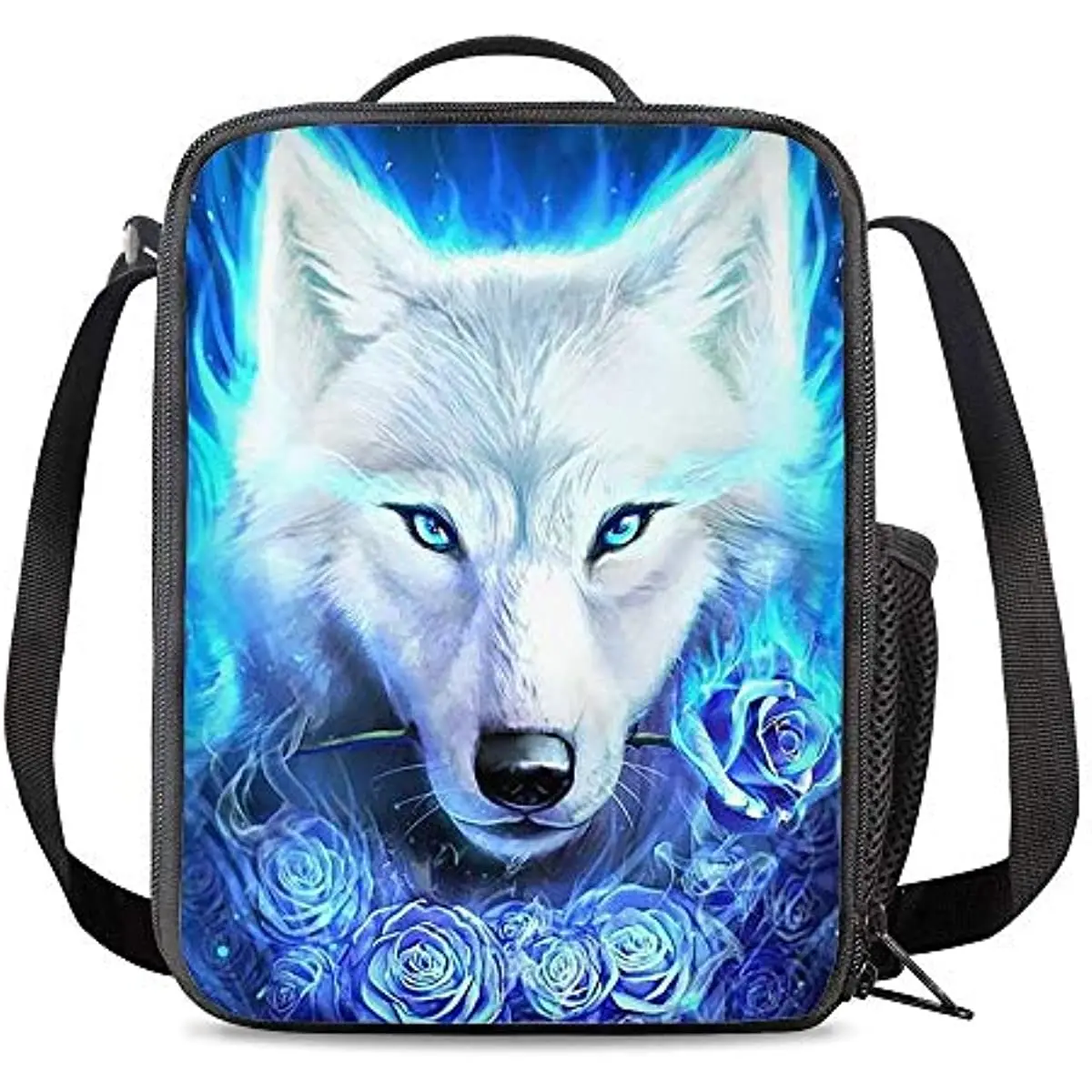 

Cool 3D Wolf Kids Small Lunch Box Children's Insulated Lunch Bag with Zipper Shoulder Strap Cooler Lunch Tote for Boy School