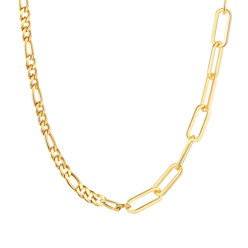 

Wholesale 18K Gold Plated Rectangle Chain Necklace Stainless Steel Figaro Chain Choker Necklace Design Jewelry